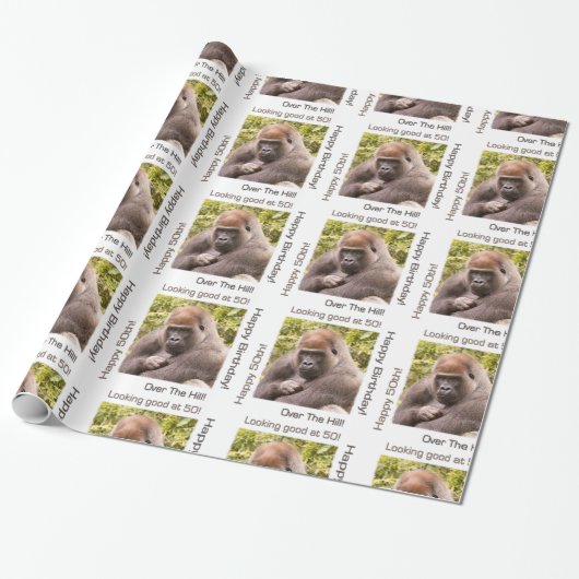 Joyeux 50e Anniversaire Papier Cadeau Gorille (Déroulé)