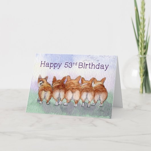 Joyeux 53e anniversaire, corgi chien carte d'anniv (Devant)