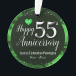 Joyeux 55e anniversaire de Mariage<br><div class="desc">Joli 55ème anniversaire vert joyeux ornement. Faux feuille sur la 55ème et comme cadre de bordure. Arrière - plan à huile verte créé par Valarie Wade. Petit bijou de coeur vert dans le coin supérieur. Les noms et les dates sont réglables.</div>