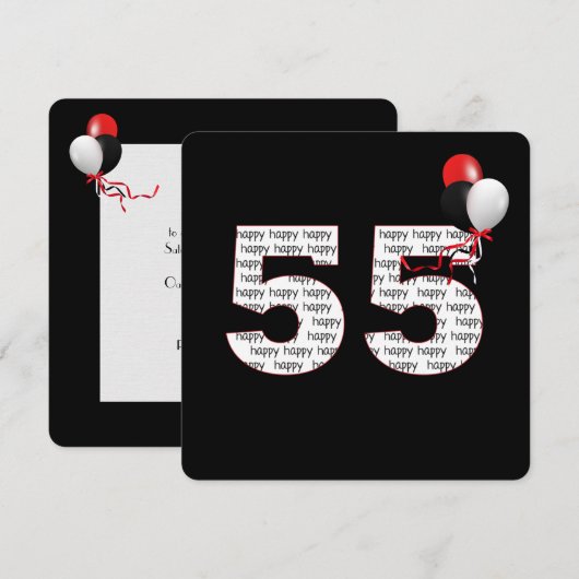 Joyeux 55e anniversaire sur Invitation noire (Devant / Derrière)