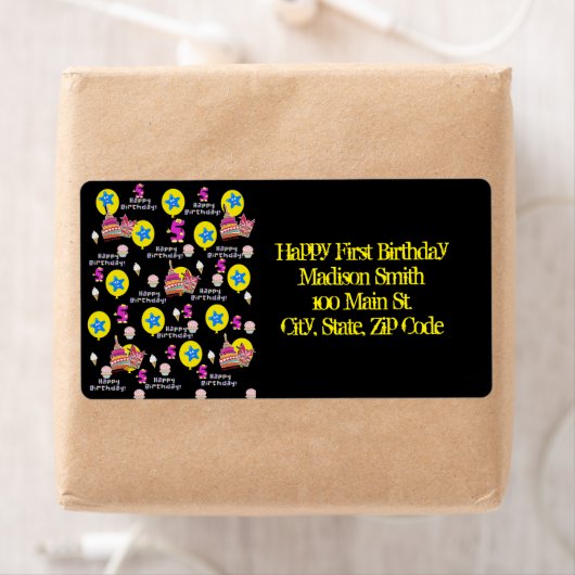 Joyeux 5e anniversaire Étiquettes de adresse, Noir (En situation)