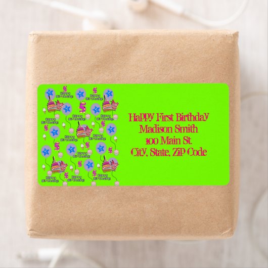 Joyeux 5e anniversaire Étiquettes de adresse, Vert (En situation)