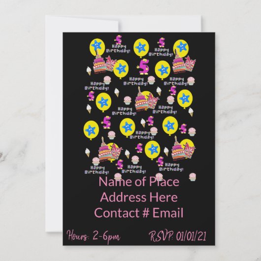 Joyeux 5e anniversaire Invitation Anniversaire #5 (Dos)