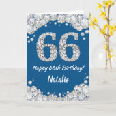 Joyeux 66e Anniversaire Carte Pailletée Bleue et A (Fleur jaune)