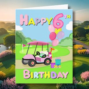 Joyeux 6e anniversaire Carte de golf rose à pois p
