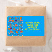 Joyeux 6e anniversaire Étiquettes de adresse, Bleu (En situation)