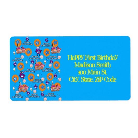 Joyeux 6e anniversaire Étiquettes de adresse, Bleu (Devant)