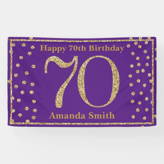 Joyeux 70e anniversaire bannière violet et Parties (Horizontal)