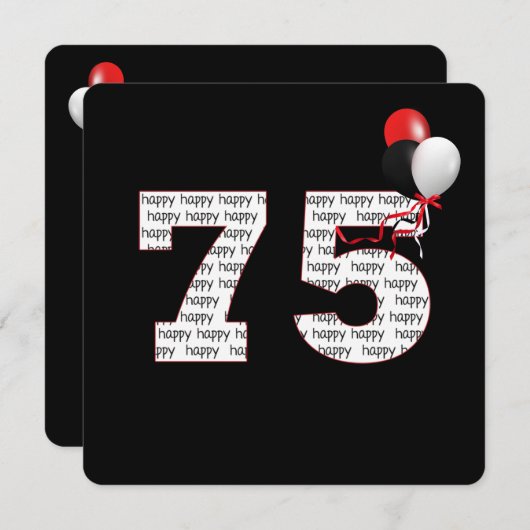 Joyeux 75e anniversaire sur Invitation noire (Devant / Derrière)