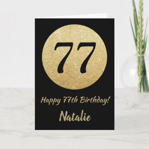 Joyeux 77e Anniversaire Carte Pailletée Noir et Or