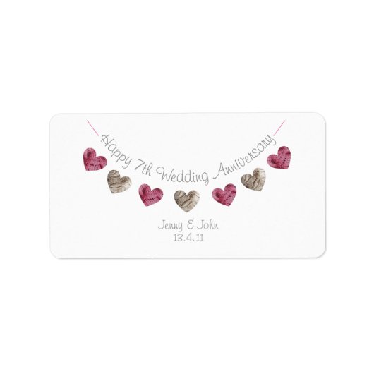 Joyeux 7e Mariage Anniversaire étiquette de coeur  (Devant)