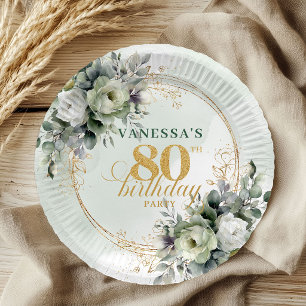 Joyeux 80e Anniversaire Assiette Botanique Eucalyp