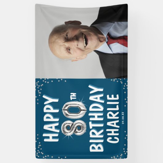 Joyeux 80e anniversaire Ballons d'argent bannière  (Vertical)