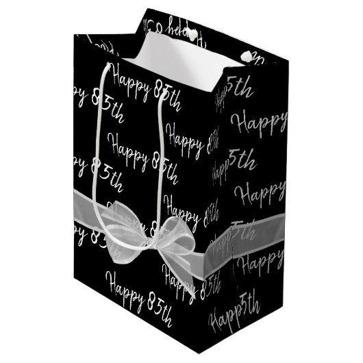 Joyeux 85e Anniversaire Bow Sur Black Medium Sac C (Devant Angle)