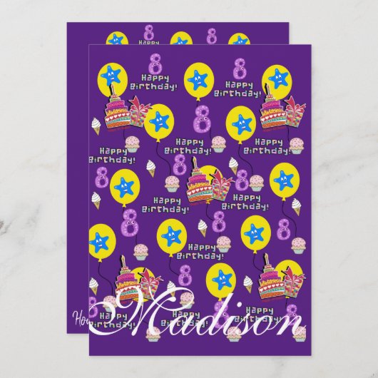 Joyeux 8e anniversaire Invitation Anniversaire #8  (Devant / Derrière)