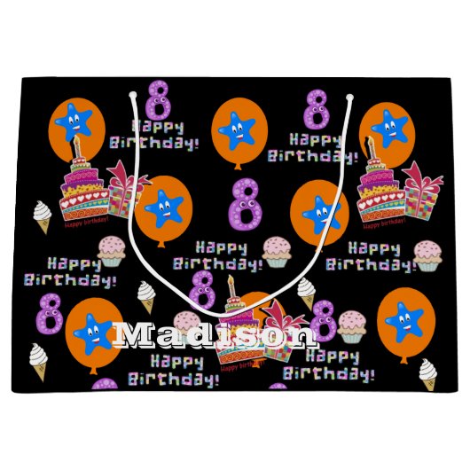 Joyeux 8e anniversaire Sac cadeau #8 Noir (Devant)