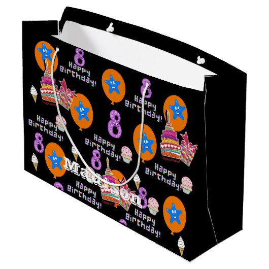 Joyeux 8e anniversaire Sac cadeau #8 Noir (Dos Angle)