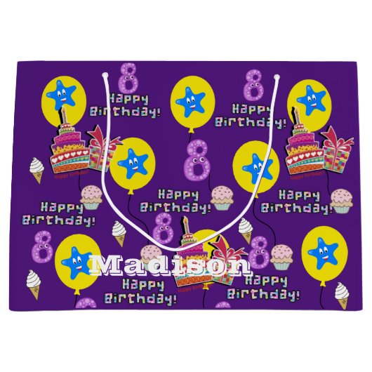Joyeux 8e anniversaire Sac cadeau #8 violet (Devant)
