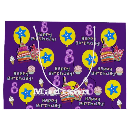 Joyeux 8e anniversaire Sac cadeau #8 violet (Dos)