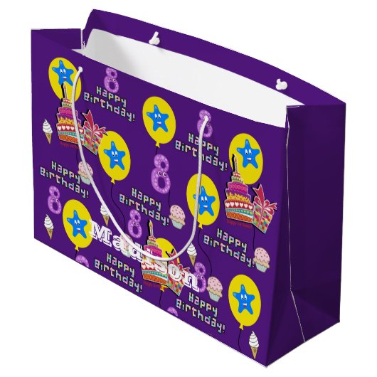 Joyeux 8e anniversaire Sac cadeau #8 violet (Dos Angle)