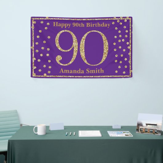 Joyeux 90e anniversaire Bannière Purple and Gold P (Salon professionnel)
