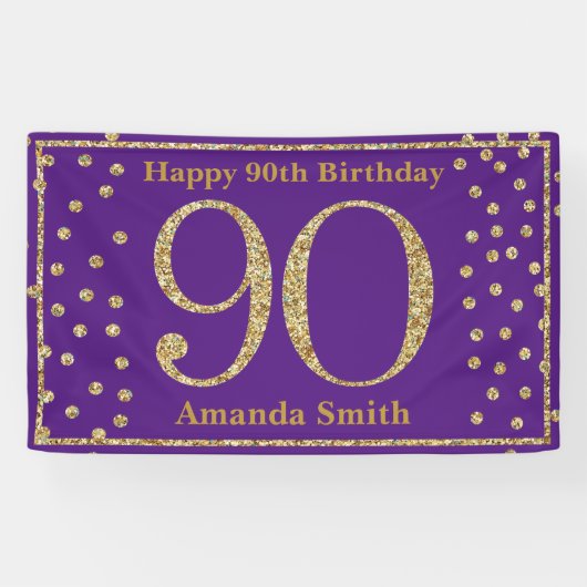 Joyeux 90e anniversaire Bannière Purple and Gold P (Horizontal)