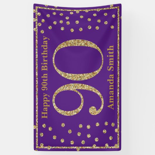 Joyeux 90e anniversaire Bannière Purple and Gold P (Vertical)
