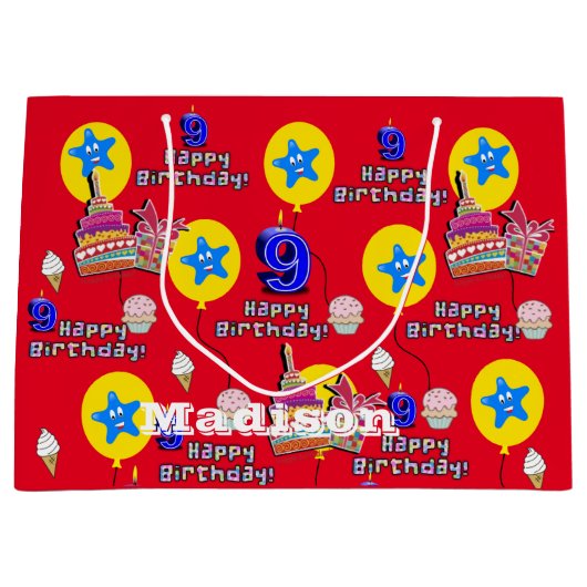 Joyeux 9 Anniversaire Cadeau Sac #9 Rouge (Devant)