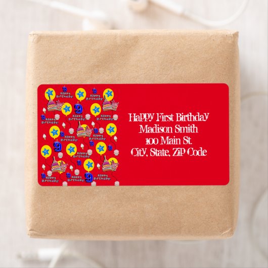 Joyeux 9e anniversaire Étiquettes de adresse, Roug (En situation)