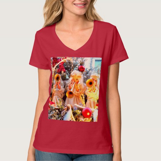 Joyeux anges de Noël trompant T-shirt (Devant)