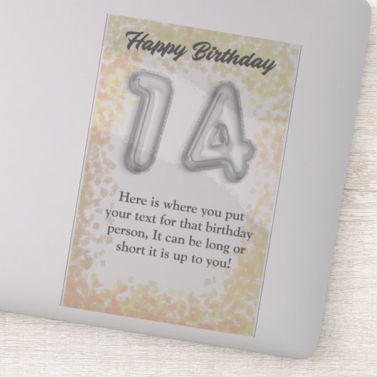 Joyeux anniversaire 14 ans autocollant (Détail)