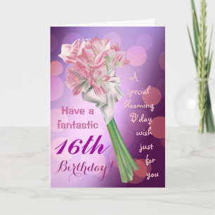 Joyeux anniversaire ! - 16e fleurs roses Carte de 