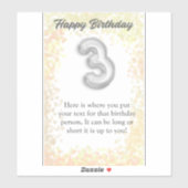 Joyeux anniversaire 3 ans autocollant (Feuille)
