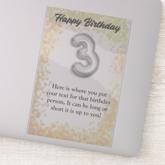Joyeux anniversaire 3 ans autocollant (Détail)