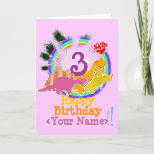 Joyeux anniversaire 3 ans, Votre nom Carte Dinosau (Devant)