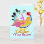 Joyeux Anniversaire 4 ans, Votre Nom Carte Dinos (Fleur jaune)
