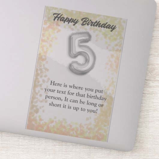Joyeux anniversaire 5 ans autocollant (Détail)