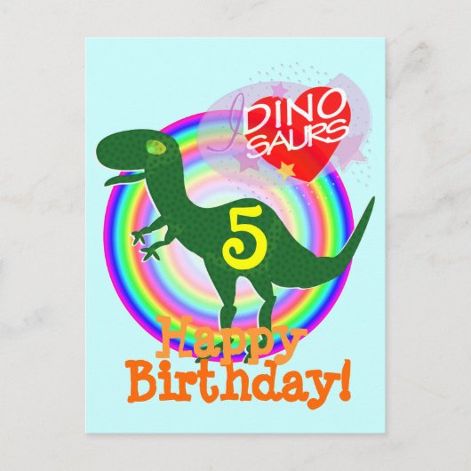 Joyeux anniversaire 5 ans T-Rex Dino carte postale (Devant)