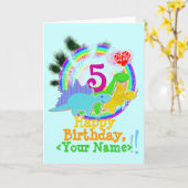 Joyeux Anniversaire 5 ans, Votre Nom Carte Dinos (Fleur jaune)