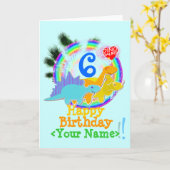 Joyeux Anniversaire 6 Ans, Votre Nom Carte Dinosau (Fleur jaune)