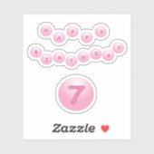 Joyeux Anniversaire 7 Pink Bouncy Balls Sticker (Feuille)
