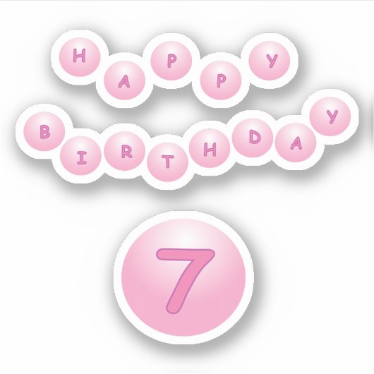 Joyeux Anniversaire 7 Pink Bouncy Balls Sticker (Devant)