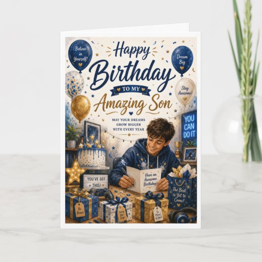 Joyeux Anniversaire à Mon Fils Incroyable Carte de (Devant)