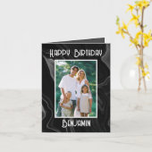 Joyeux anniversaire à mon mari carte photo marbre (Fleur jaune)