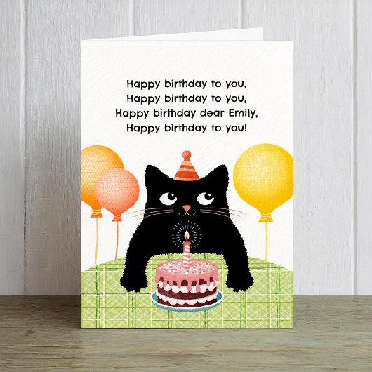 Joyeux anniversaire à vous avec chat, gâteau et bo