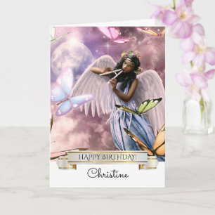 Joyeux anniversaire. Angel avec carte Papillons