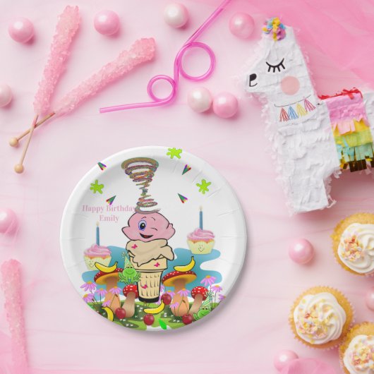 Joyeux Anniversaire Assiettes en Papier Rose Cupca (Fête)