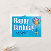 Joyeux anniversaire avec ballons carte plat (Devant/Arrière en situation)