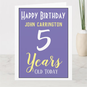 Joyeux anniversaire avec nom et 5 ans Carte