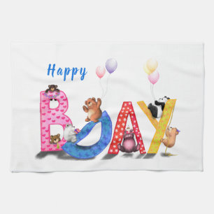 Joyeux Anniversaire Bear Party Serviette de cuisin